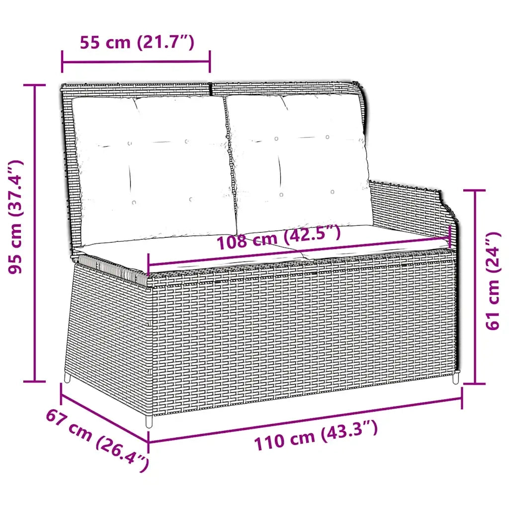 vidaXL Panca Reclinabile da Giardino con Cuscini Marrone in Polyrattan