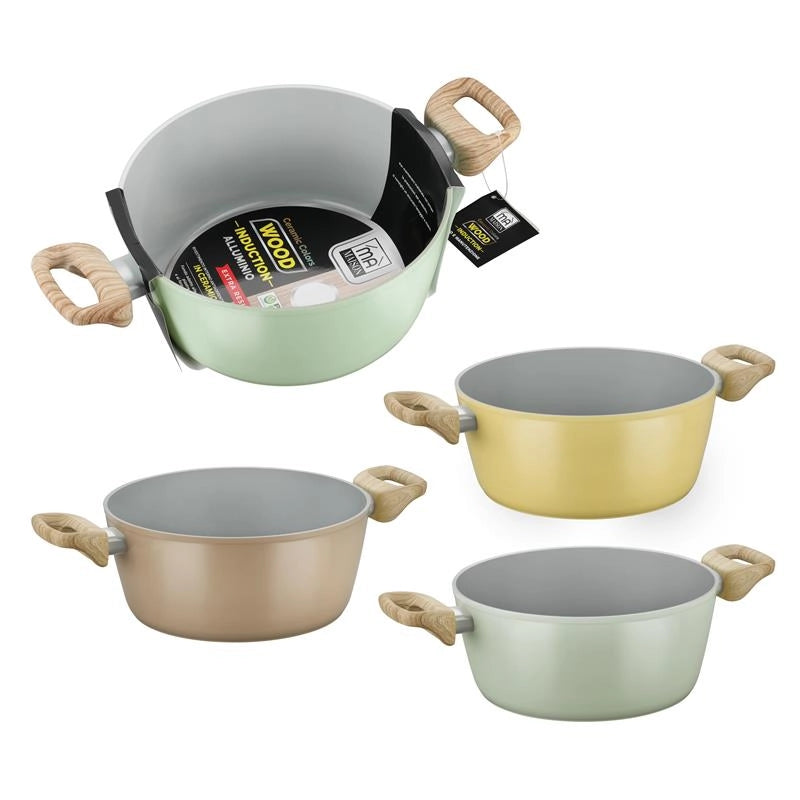 MA MAISON CASSERUOLA IN ALLUMINIO MODELLO WOOD INDUCTION CM 20 CON 2 MANICI ERGONOMICI COLORI ASSORTITI
