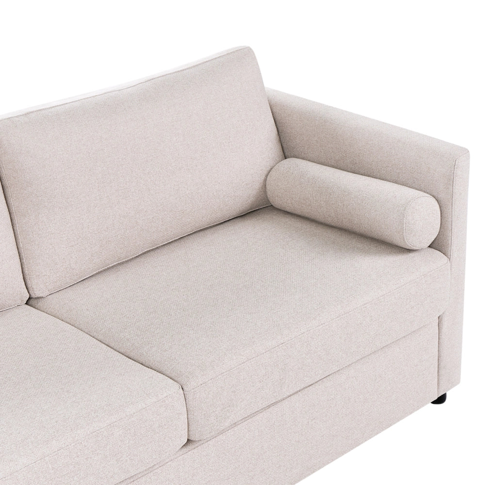 Divano letto a 2 posti in tessuto beige con struttura pieghevole e materasso
