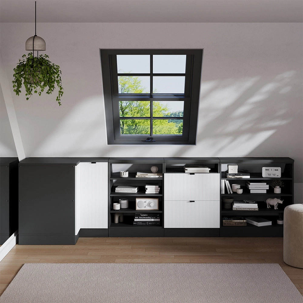 Mobile sottotetto Mobile angolare Rion Ondulazione bianca/Antracite 75.6 x 83.8 cm con 1 porta, carcassa dell’armadio profondità 60 cm Vicco