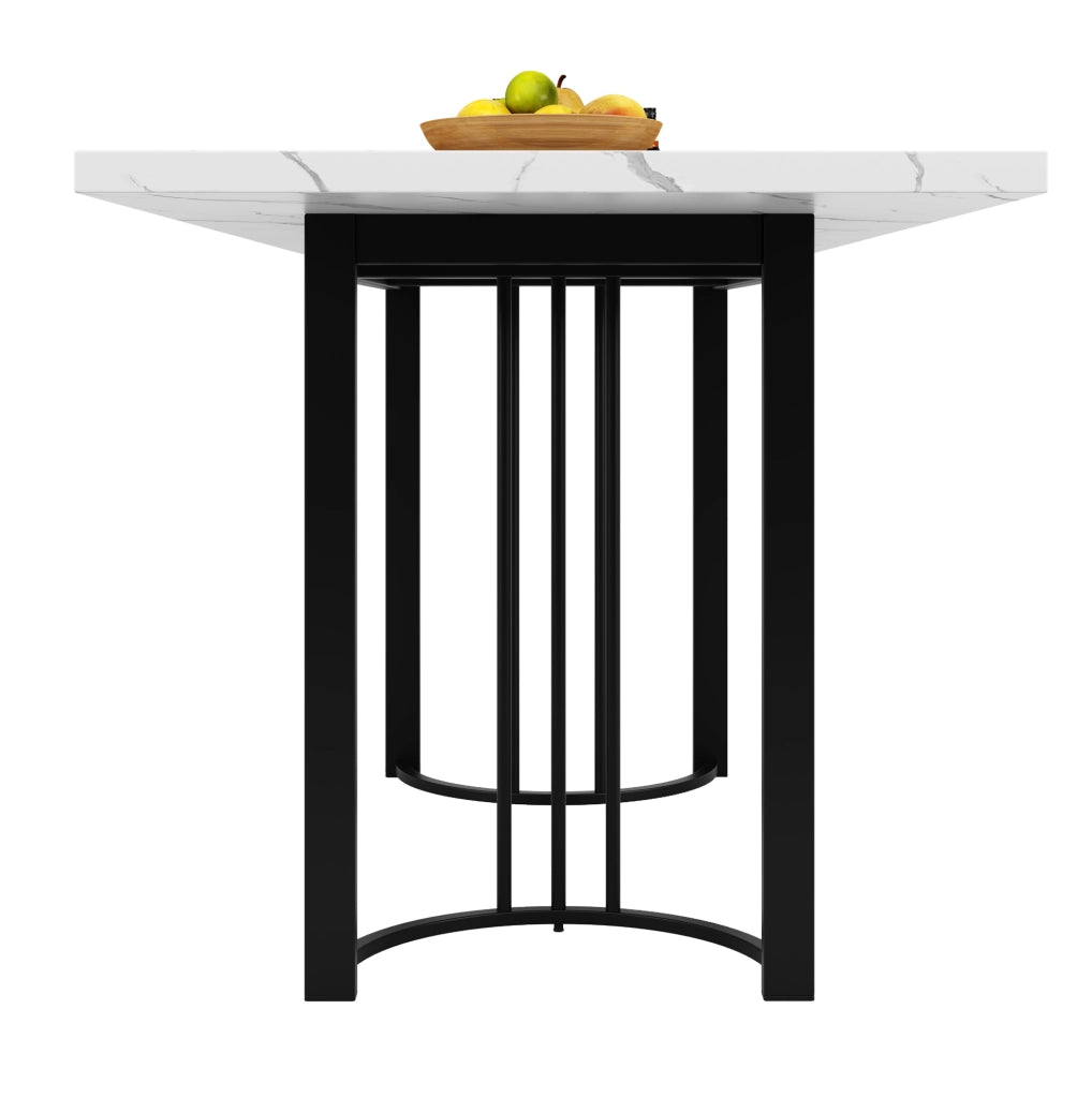 Set da pranzo 5 pezzi; tavolo allungabile 140x80x75.5 cm in MDF e metallo; nero e bianco