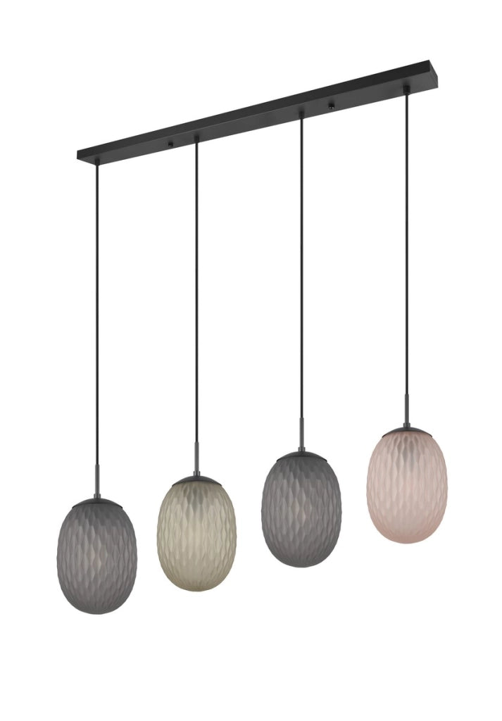 Pendolo Trio Facette nero opaco 4xE27 vetro colorato