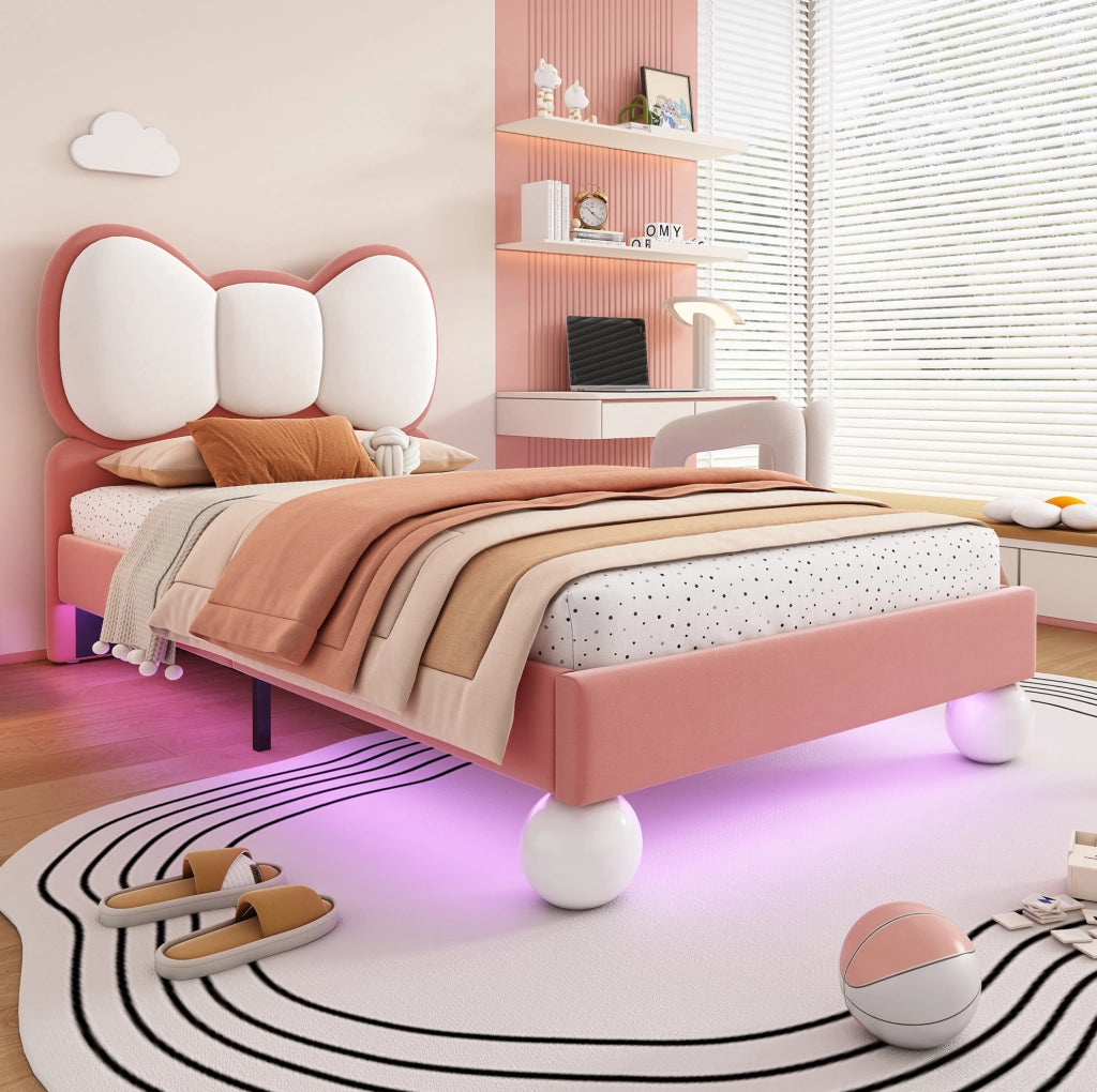 Letto singolo imbottito per bambini 90x200 cm beige e rosa