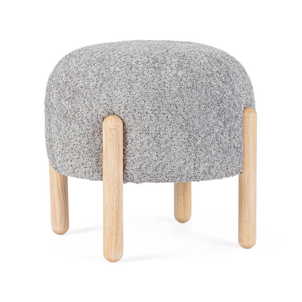 Sgabello imbottito in tessuto bouclé con gambe in legno - SIENNA