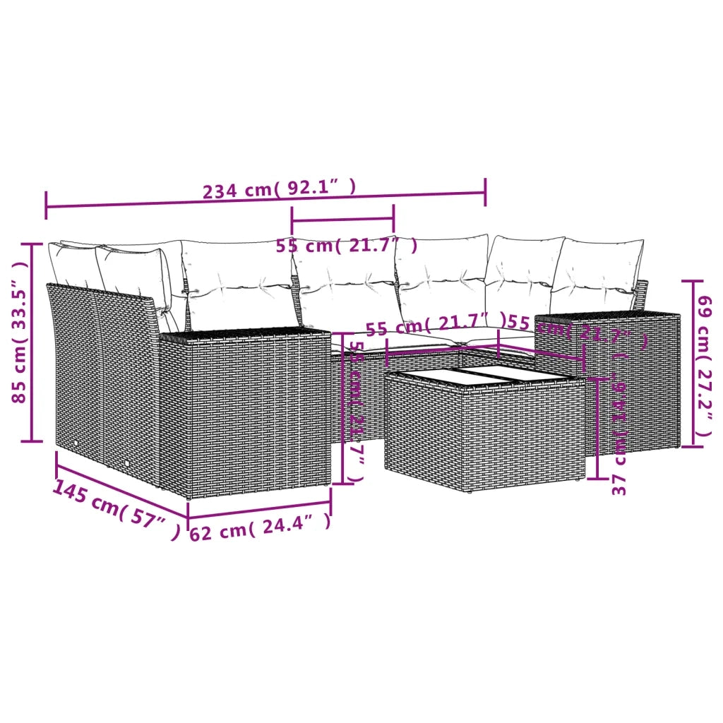Set Divani da Giardino 7 pz con Cuscini Grigio in Polyrattancod mxl 90896