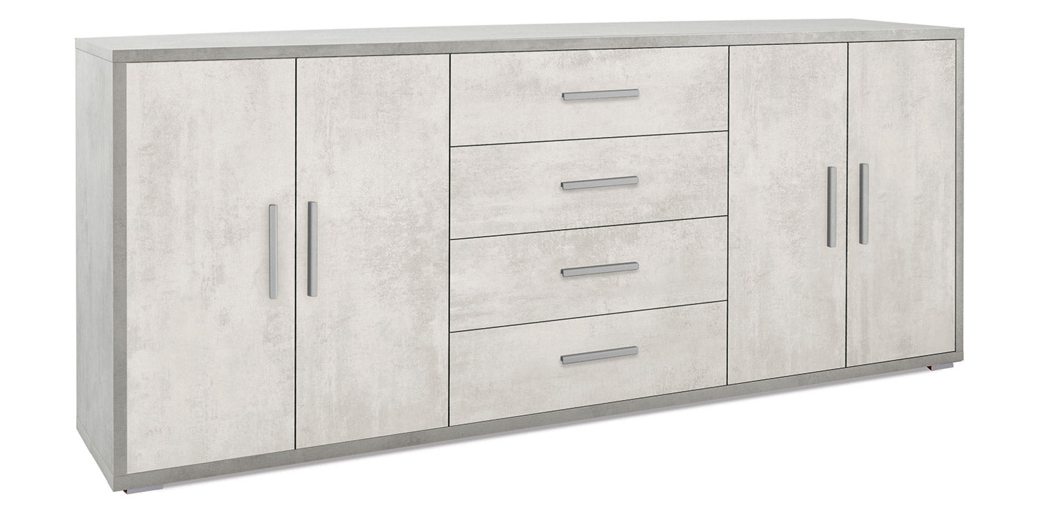 Mobile Basso 4 Ante 4 Cassetti 203x84x41 cm Cemento/Ossido Bianco