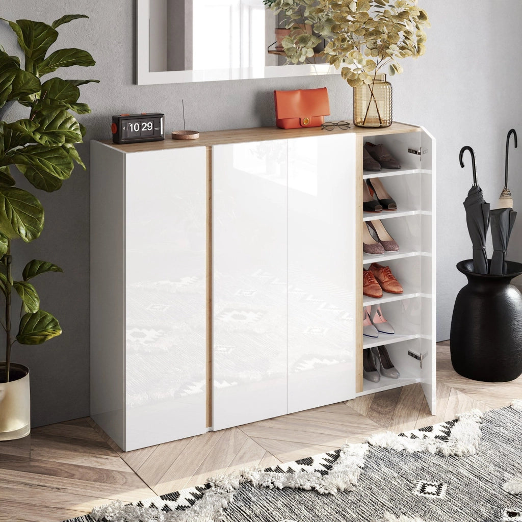 Madia Ghiffa, Credenza 10 Ripiani, 140x35x111h cm Bianco Lucido