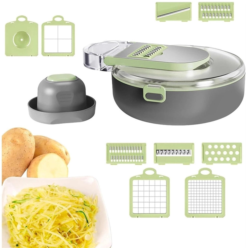 Trade Shop - Affettatrice 9in1 Tritatutto Portatile In Acciaio Con Cestello Scolapiatti Multifunzionale -