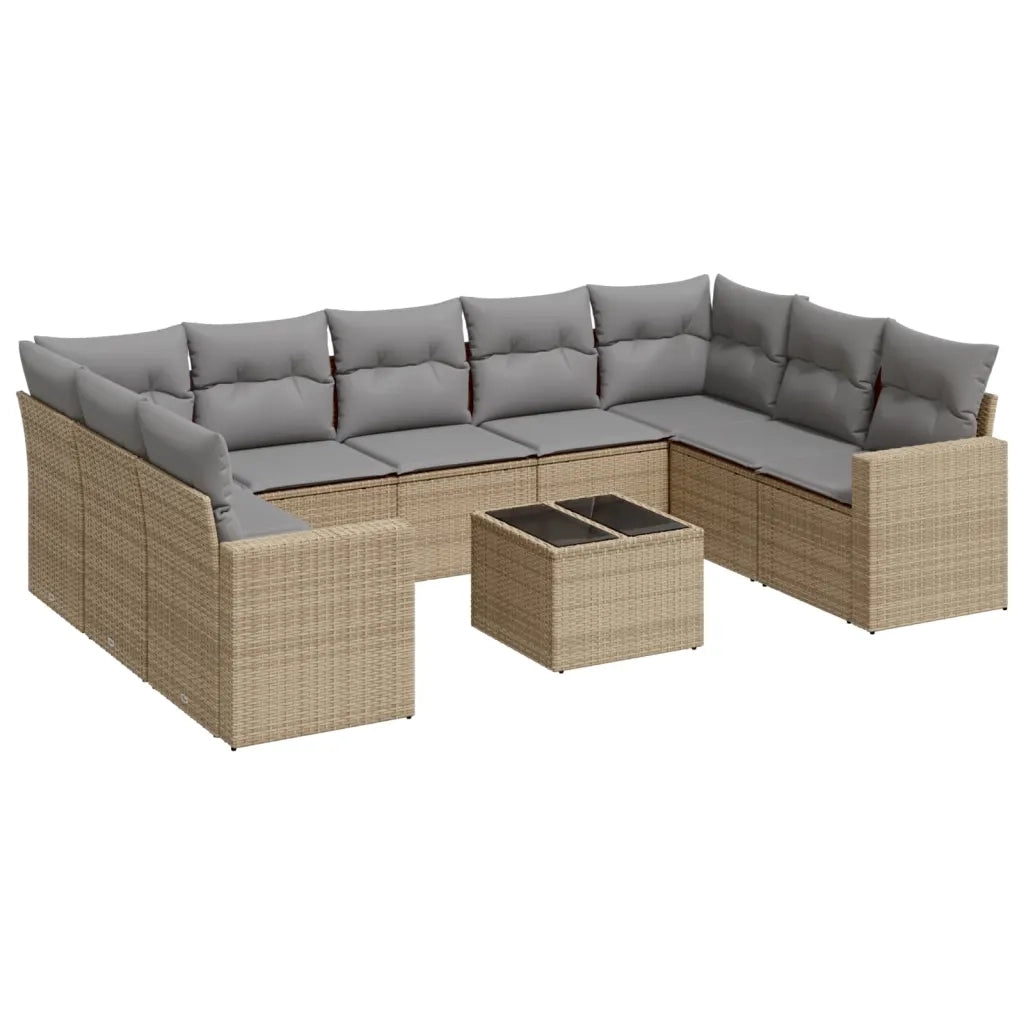 Set Divano da Giardino 10 pz con Cuscini Beige in Polyrattan 3251746