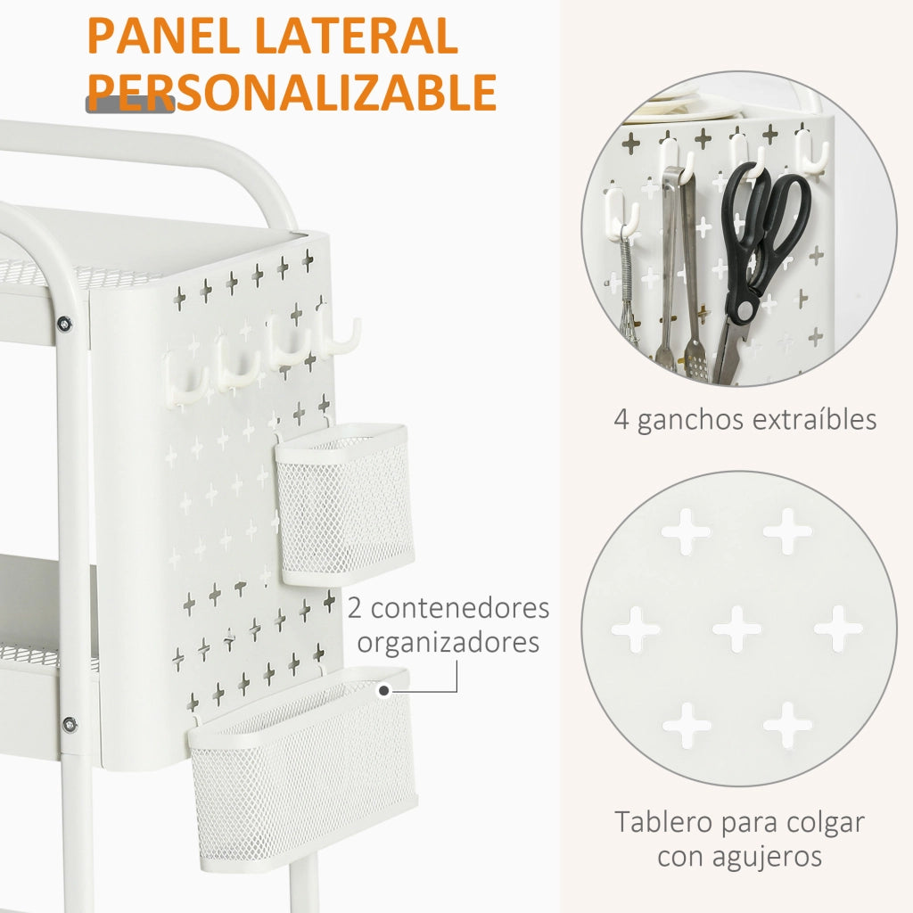 Carrello Multifunzionale con 4 Ganchos e 2 Cestas ¨C zephmum ¨C Bianco 51.5x32x75.6 cm