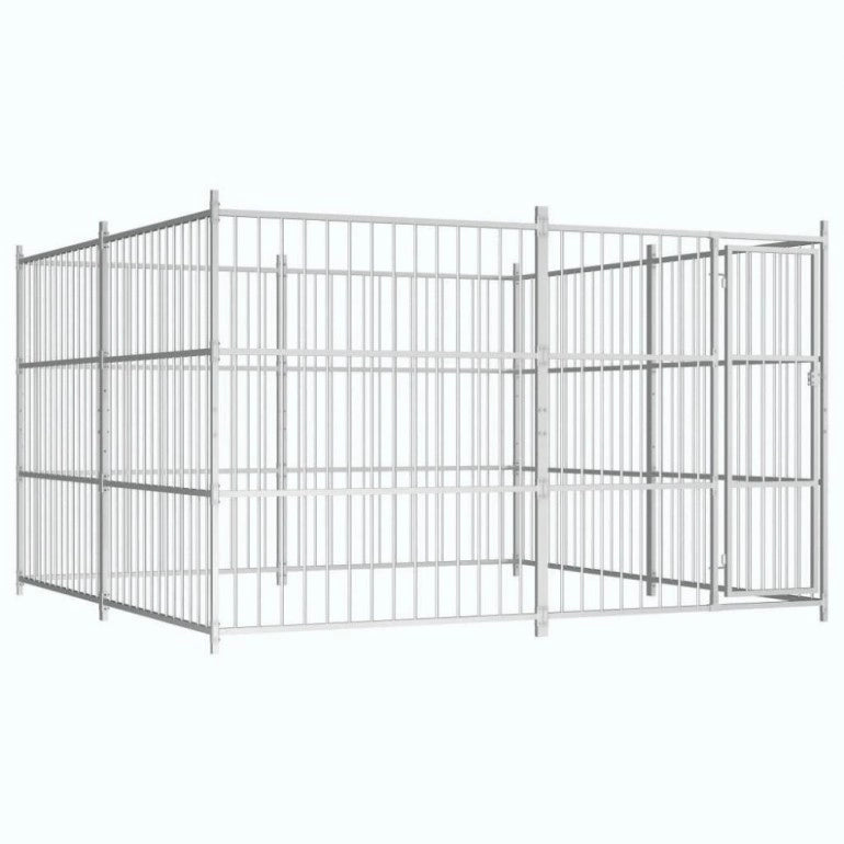Recinzione da esterno per cani Ezooza Boston in acciaio zincato di qualità 300 x 300 x 185 cm di colore metallo