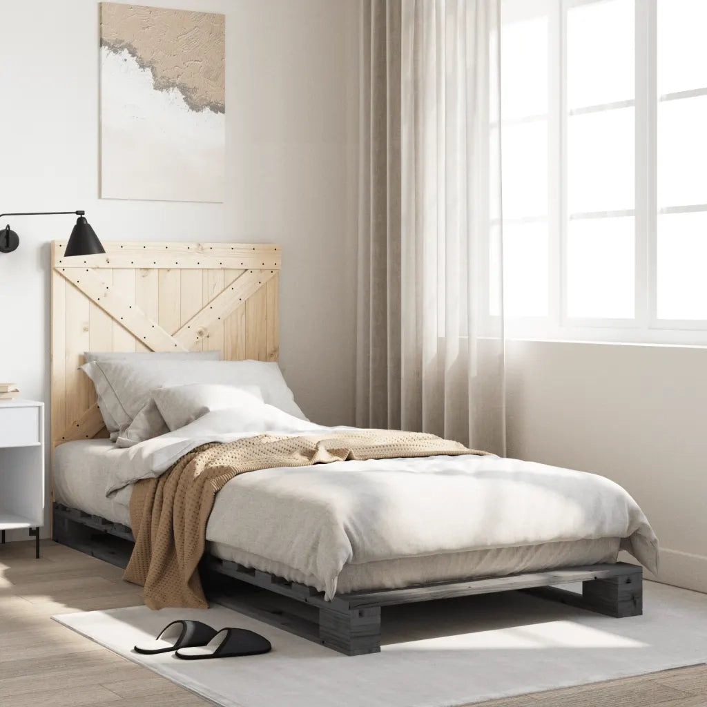 Giroletto con Testiera-Struttura Letto con testiera Grigio 90x200 cm Legno Massello di Pino 643620