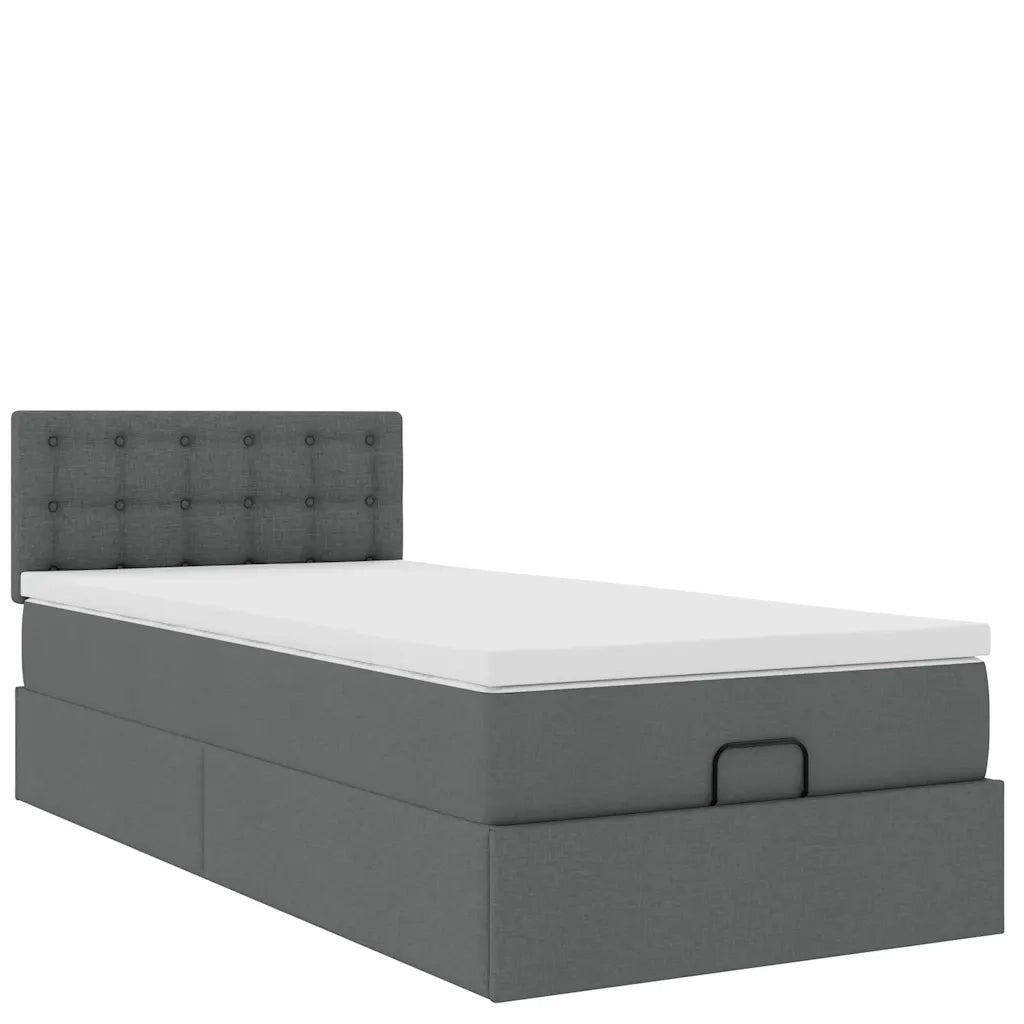 Pouf Letto con Materasso e LED Grigio Scuro 90x200 cm Tessuto 3312444