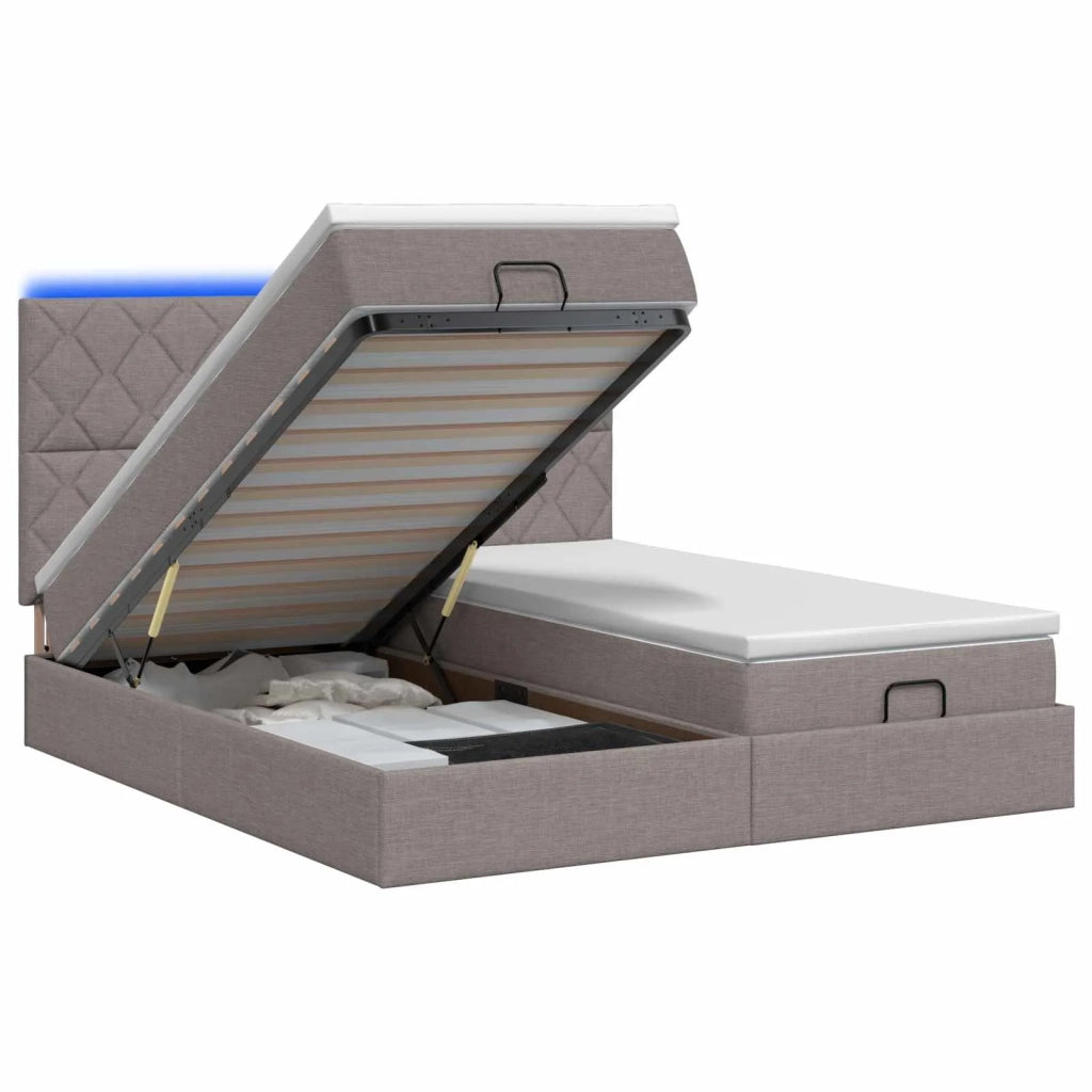 Letto Ottomano con Materasso e LED Tortora 180 x 200 cm Tessuto 3458462