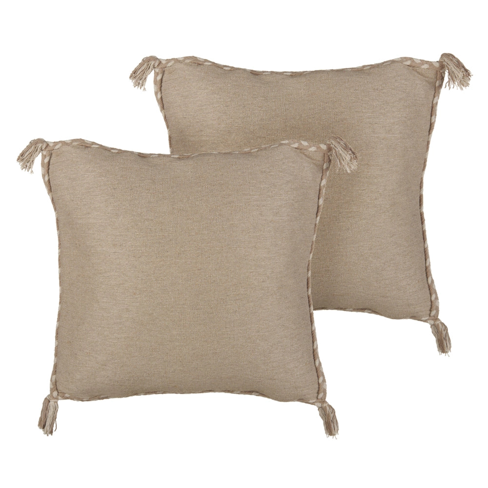 Set di 2 cuscini in iuta con imbottitura sfoderabile e nappe decorative a tinta unita beige 45 x 45 cm Accessori decorativi boho