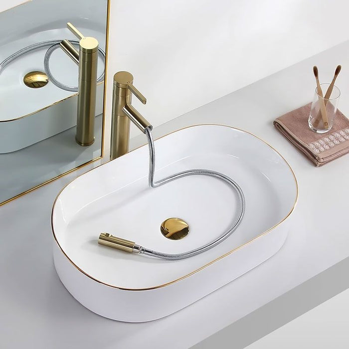 Lavabo Da Appoggio In Ceramica Rea Nadia White Gold Edge