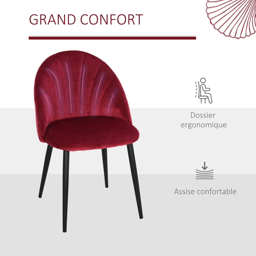 Set di 2 Sedie da Pranzo in Velluto ¨C Zephmum ¨C Bordeaux, Struttura Metallo Nero, 52x54x79 cm