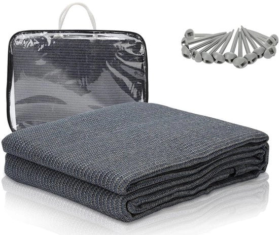Tappeto da Campeggio per Pic-Nic 250x250cm Blu-Grigio Materiale HDPE Resistente all'Acqua 13 Pennelli per Terra
