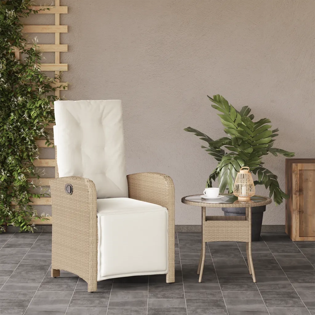 Sedia Reclinabile da Giardino | Sedie da Esterno con Poggiapiedi Beige Polyrattan
