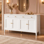 Credenza buffet 160 cm con 4 ante e 2 cassetti in MDF bianco HOMVRA