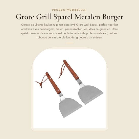 Spiedino per BBQ - Spatola per Griglia - Spatola Breve per Flip - Spatola Multifunzionale per Uova e Carne - Manico in Legno - Spatola per Cucina