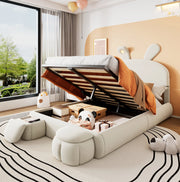 Letto imbottito con LED e contenitore beige 140x200 cm