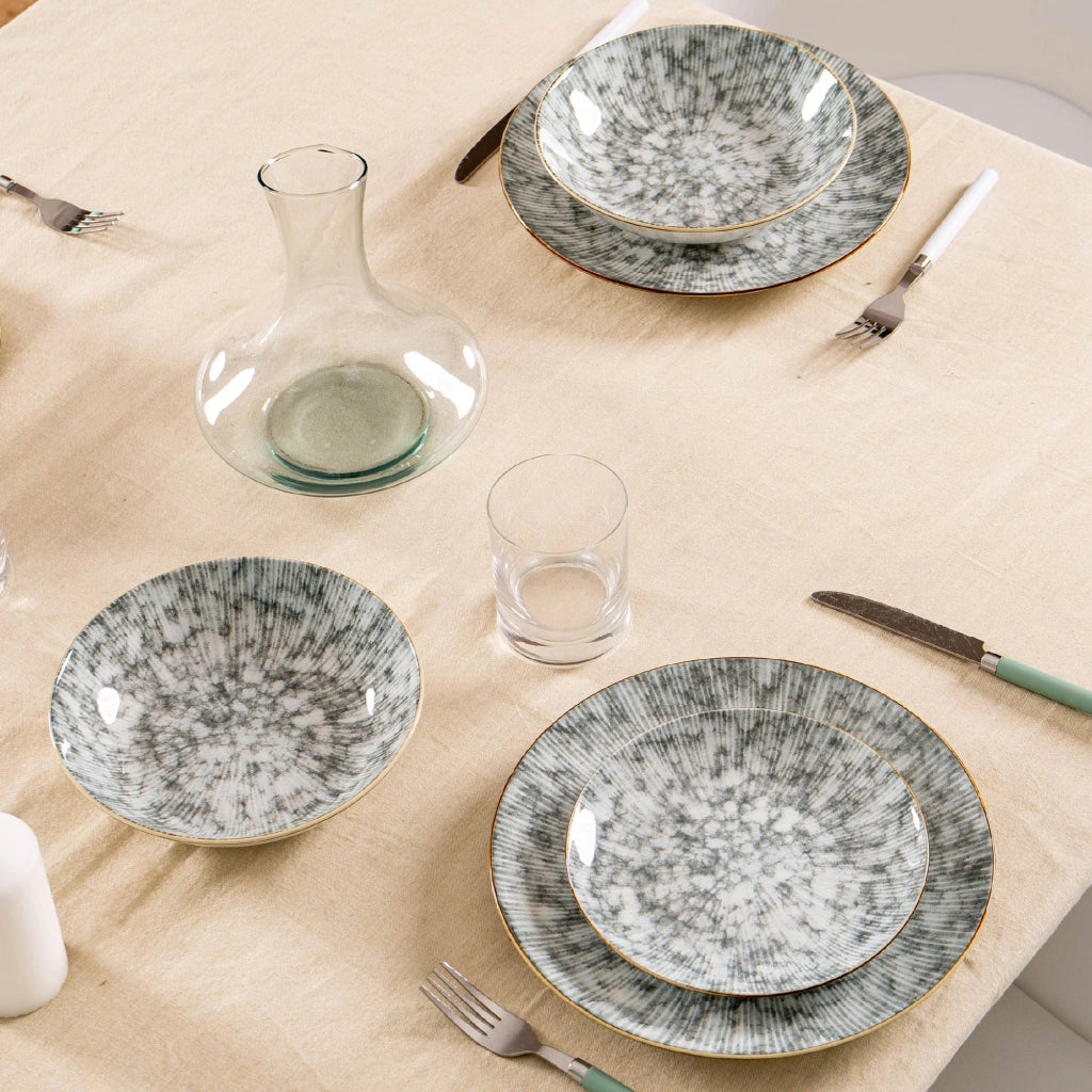 Set Piatti 18 Pezzi in Porcellana per 6 Persone Servizio Tavola Moderno Grigio