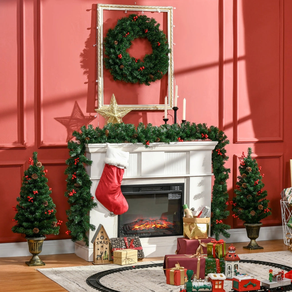 EasyComfort Decorazioni Natalizie, Set 4 Pezzi con 2 Alberelli di Natale Φ40x90 cm, Ghirlanda Natalizia e Corona di Natale