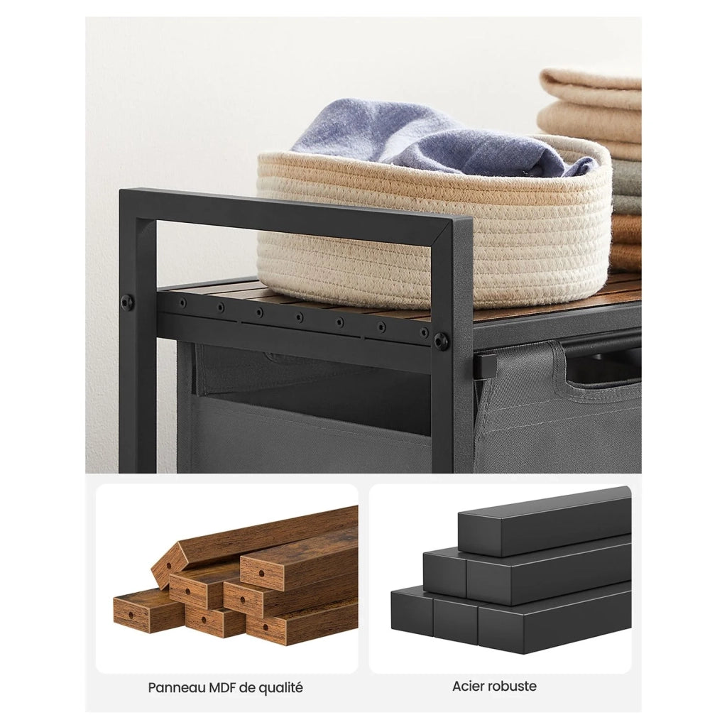 Cesto portabiancheria con 3 scomparti e 1 ripiano rimovibile per sacchetti capacità 38 l per sacchetto per bagno/lavanderia grigio 12_0006762