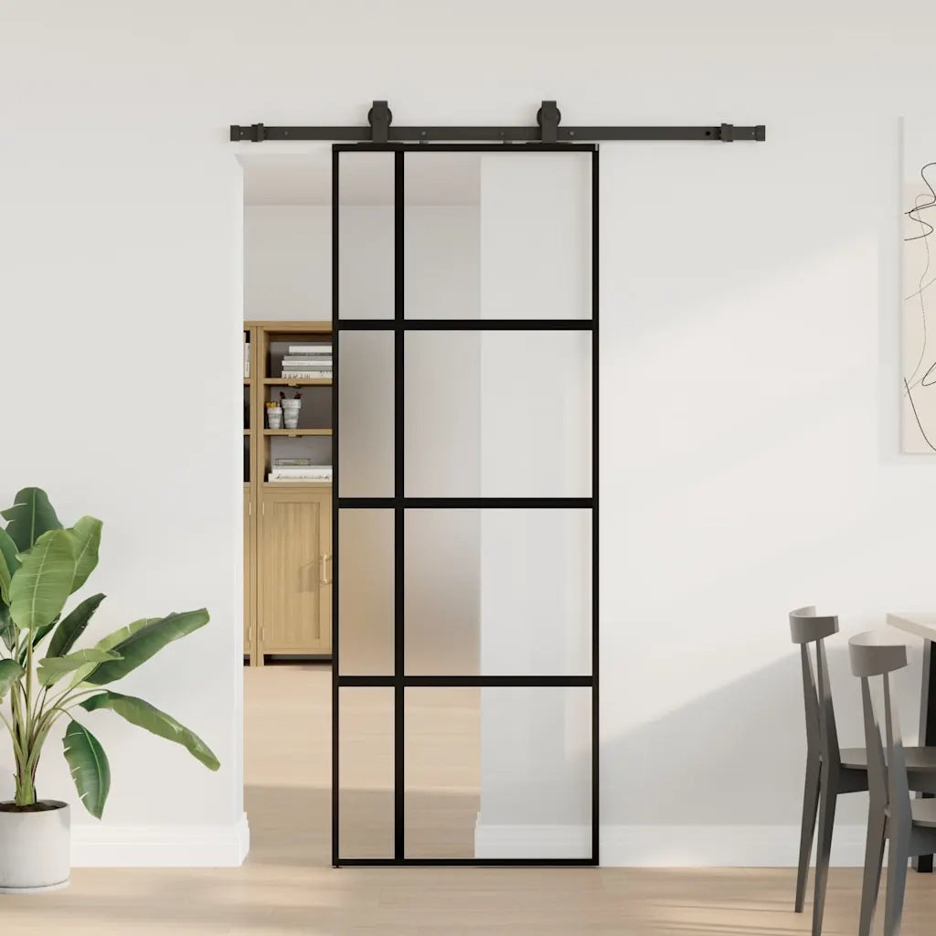 Porta Scorrevole Set Ferramenta Nera 76x205 cm Vetro Temperato 3375920