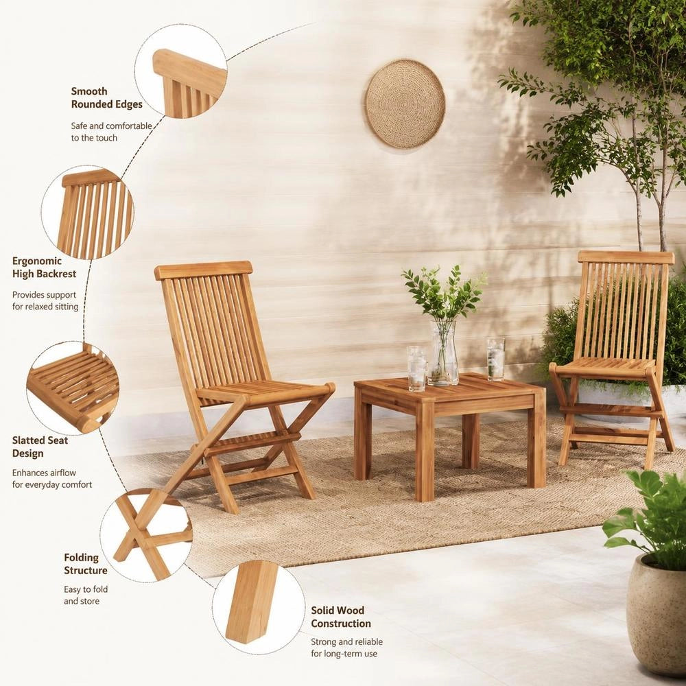 Folding Garden Chairs, 2 Pieces, Solid Teak Wood