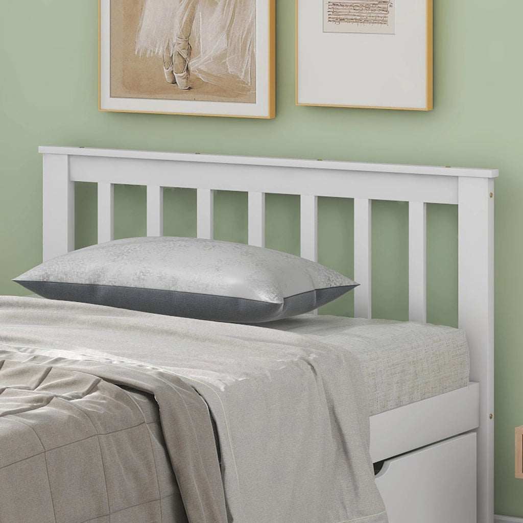 OKWISH Letto con Cassetti 90×200 cm, Letto Singolo con 2 Cassetti, Testiera a Listelli e Piede Centrale, senza Materasso, Bianco