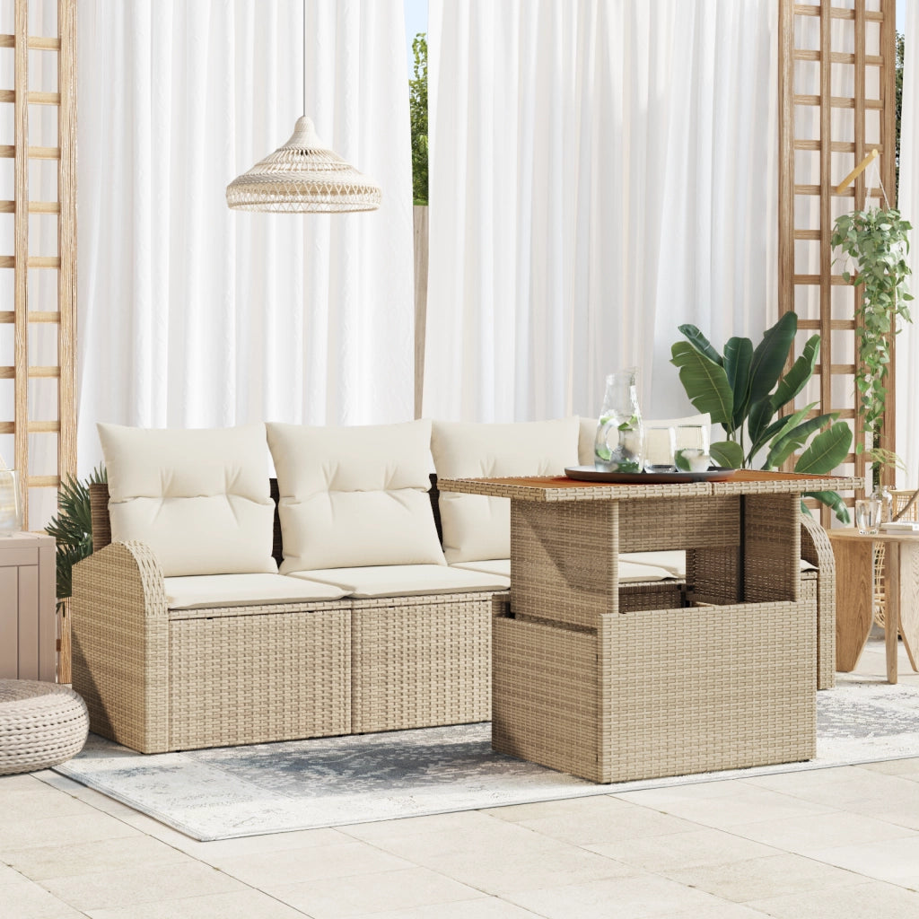 Set di SofÃ  da Giardino con Cuscini Beige in 5 Pezzi in Polyrattan