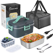 XREXS 1.8L termos di pranzo elettrico, 75W riscaldatore alimentare portatile per auto, camion/ufficio/casa - grande capacità, 3-in-1 (220V/12V/24V) termos con forchetta/cucchiaio e borsa isolata per trasporto