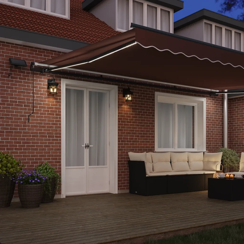 Tenda da Sole Retrattile Manuale con LED Marrone 500x300 cm 3310217