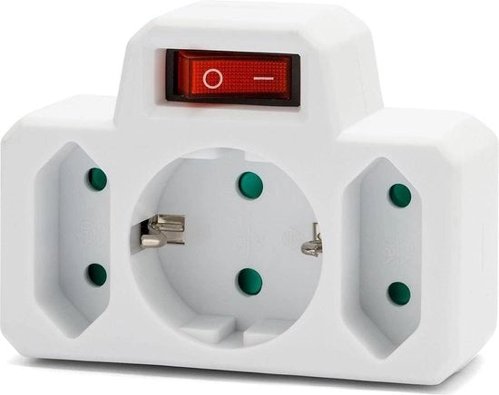 Scatola di alimentazione 16A con tre prese e 2x6A - Standaard Schuko - Con interruttore - Bianco
