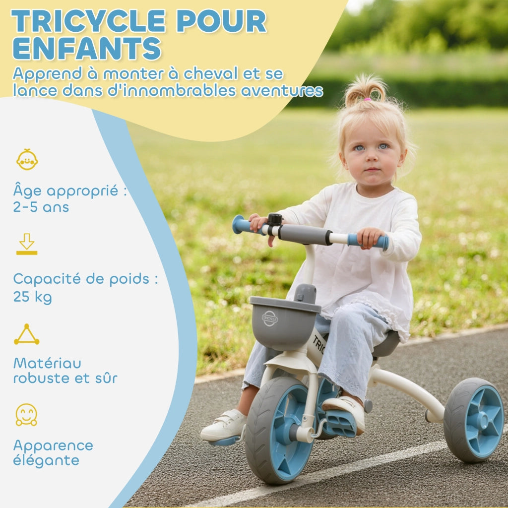 Triciclo per Bambini 2-5 Anni con Cestino ¨C Zephmum ¨C Blu 72x52x61 cm