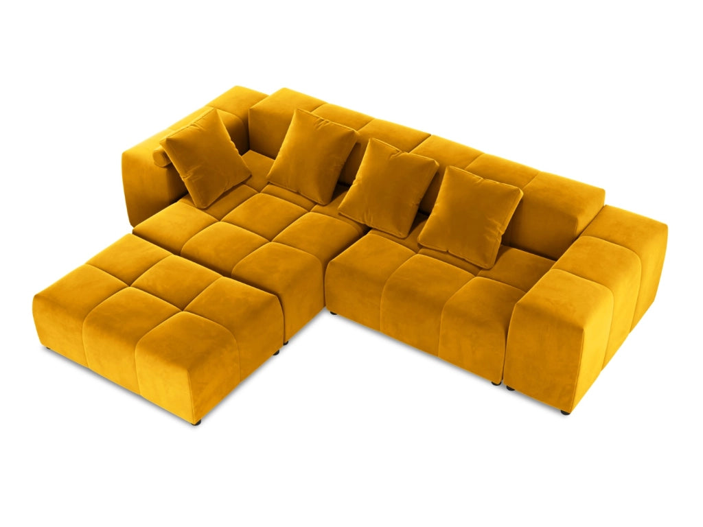 Cosmopolitan Design - Divano angolare modulare reversibile "Rome" 5 posti in velluto giallo 