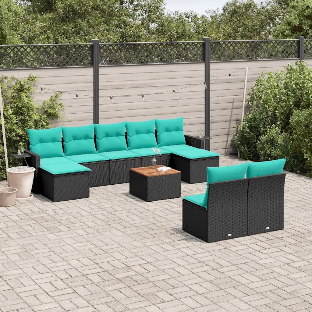 Set Divani da Giardino 10 pz con Cuscini Nero in Polyrattan 3224762
