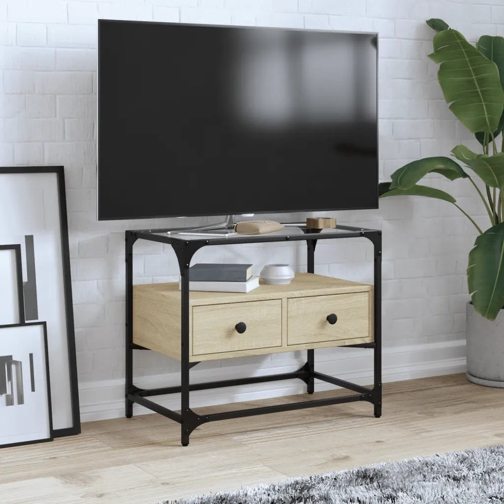Mobile TV Piano-Credenza per TV-Console TV Vetro Rovere Sonoma 60x35x51 Legno Multistrato