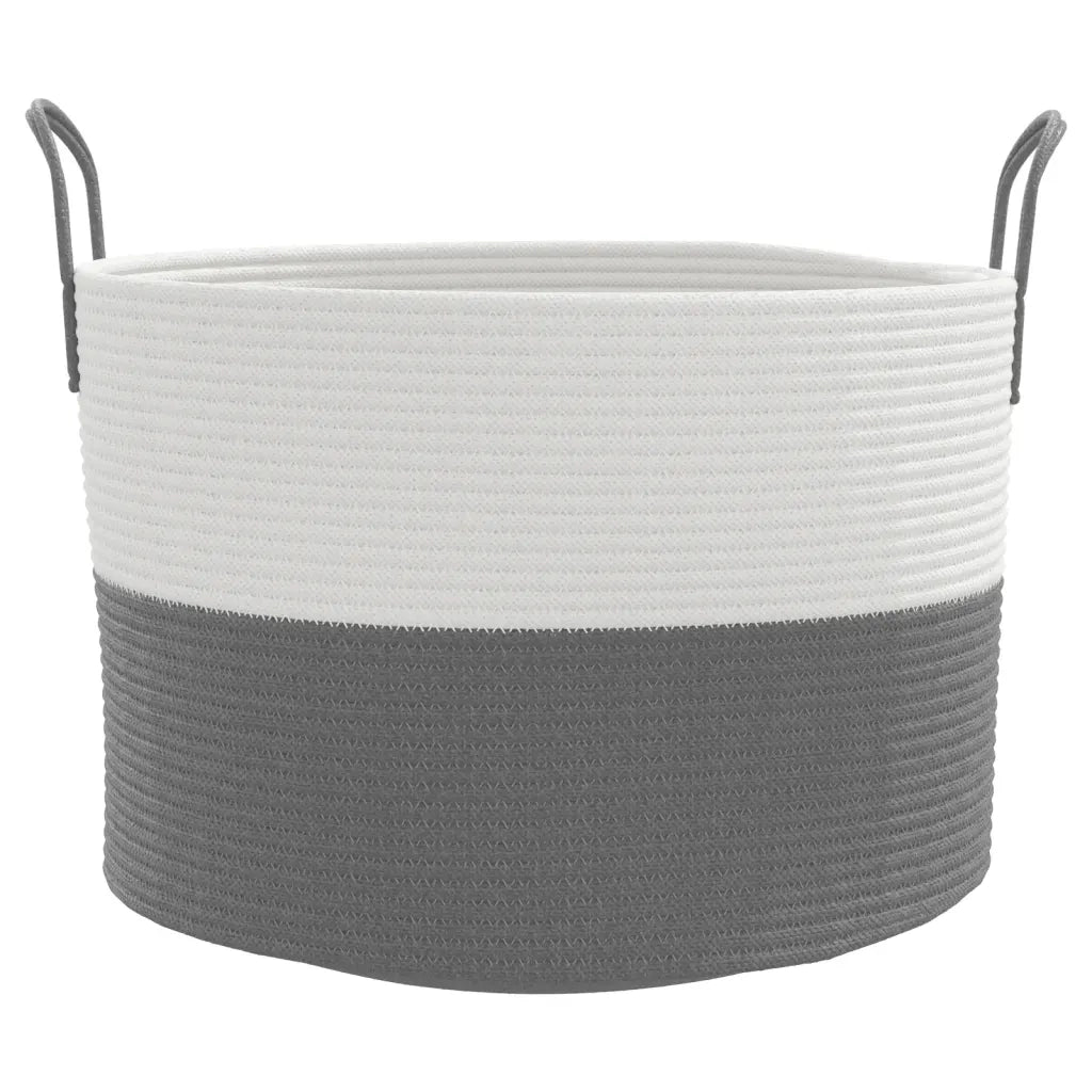 Cestino Portaoggetti Grigio e Bianco Ø51x33 cm in Cotone 358489