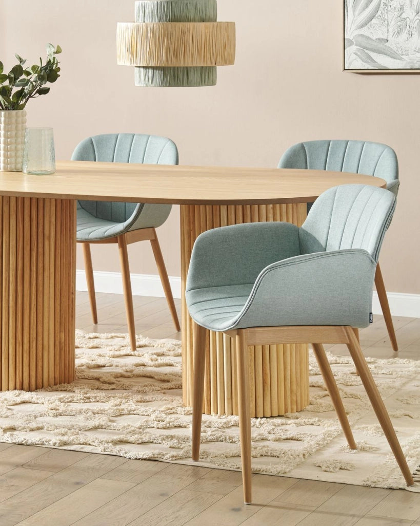 Set di 2 sedie da pranzo con imbottitura in tessuto verde menta Seduta da pranzo dal design moderno e contemporaneo