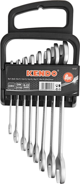 SERIE CHIAVI A FORCHETTA CON SUPPORTO KENDO 8 PEZZI Contenuto 6-7-20-22 mm - KENDO