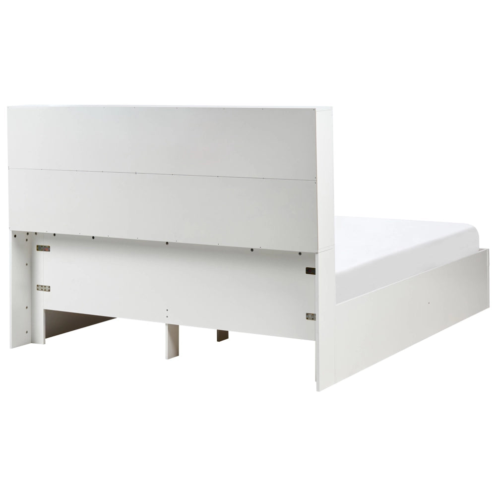 Letto matrimoniale in legno con contenitori a 2 cassetti e ripiani bianco 160 x 200 cm stile minimalista