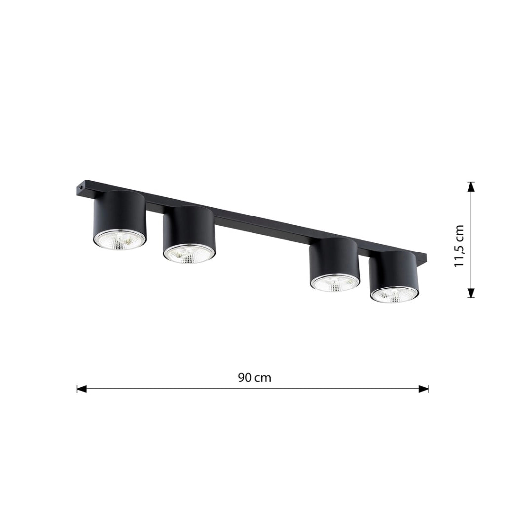 Barra spot nera minimal 90cm 4xES111 15W Emibig NANO