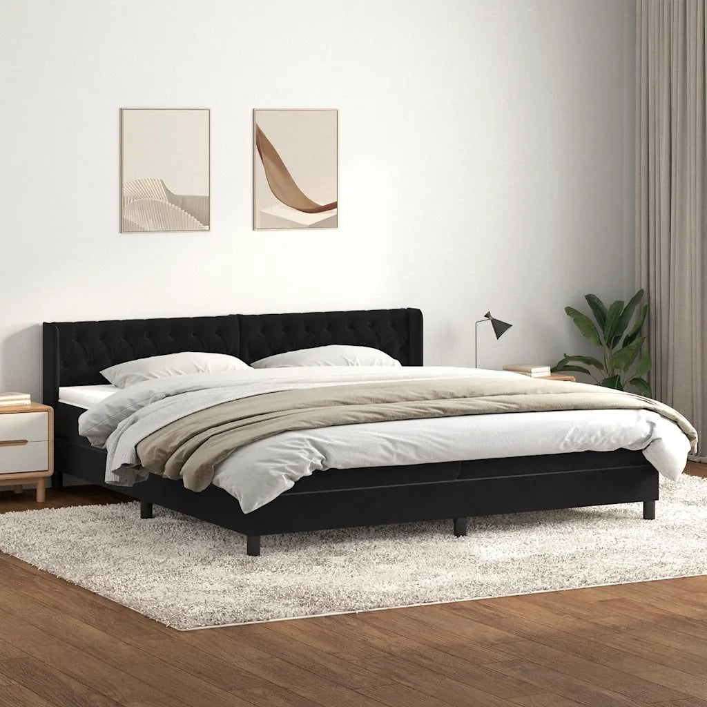 Giroletto a Molle con Materasso Nero 200x220 cm in Velluto 3318425