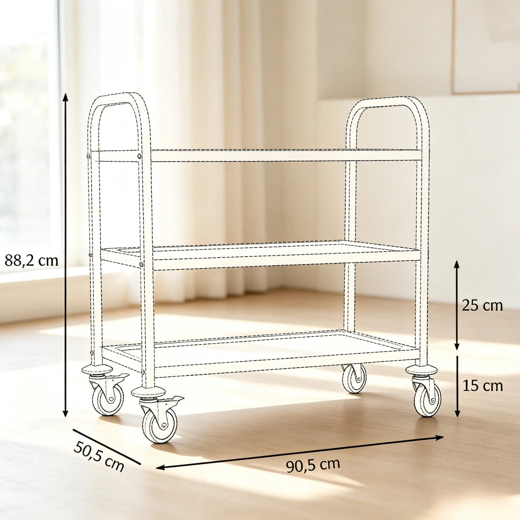 CARRELLO di servizio a 3 ripiani 90,5x50,5x88,2 cm in acciaio inox cromato