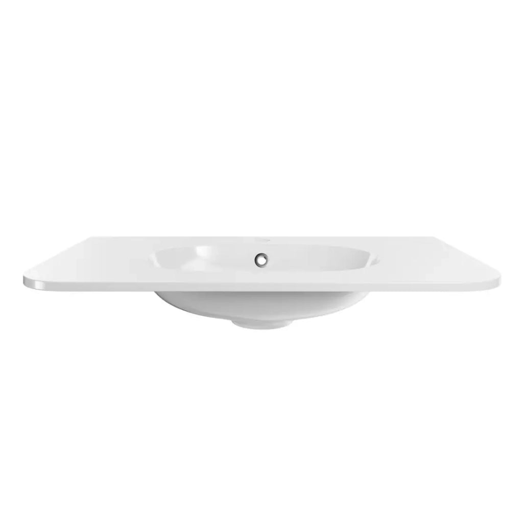 Lavabo da incasso LINEA 80 cm in resina minerale bianco lucido design ovale