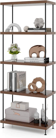 Scaffale Multiuso a 2/3/4/5 Ripiani, Libreria Autoportante con Struttura in Metallo, Stile Industriale, per Camera da Letto, Soggiorno Ufficio Studio (5 Livelli 60x29,5x147 cm)