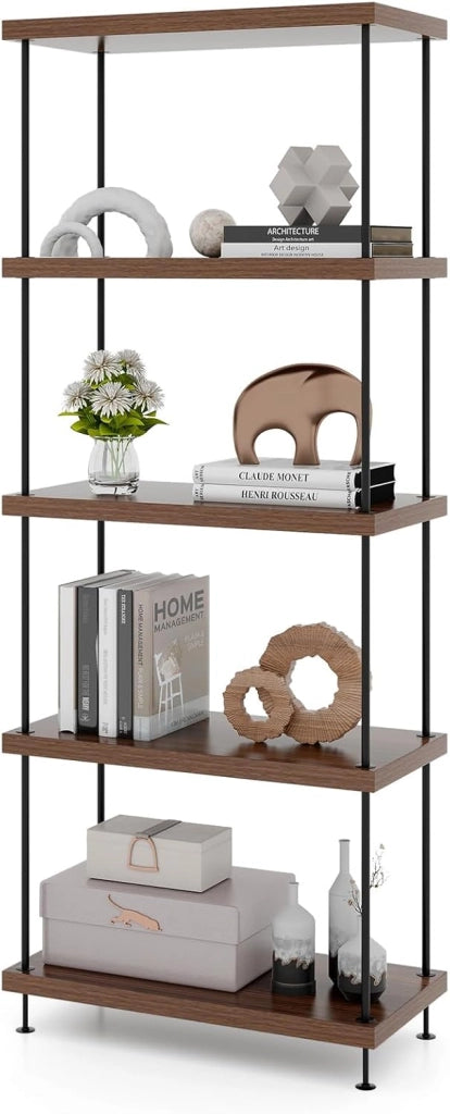 Scaffale Multiuso a 2/3/4/5 Ripiani, Libreria Autoportante con Struttura in Metallo, Stile Industriale, per Camera da Letto, Soggiorno Ufficio Studio (5 Livelli 60x29,5x147 cm)